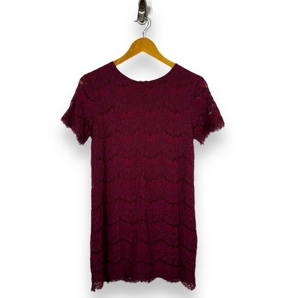 Lulu's Take Me to Brunch Lace Shift Mini Dress, Burgundy, Size Small - Picture 2 of 12